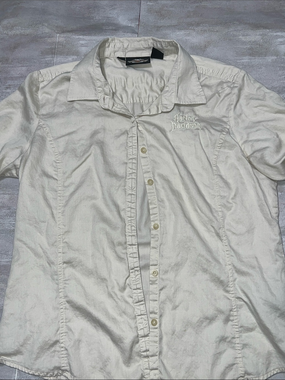 Harley-Davidson Womens Cream Embroidered Button Up Shirt 2008 Y2K Size Large